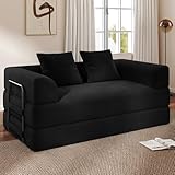 Cloud Boneless Convertible Sofa Bed, 4-in-1 Foldable Compressed High-Density Sponge Sofa, 70' Corduroy Fabric 3 Seater Sleeper Couch Futon Daybed for Living Room Bedroom (Black)