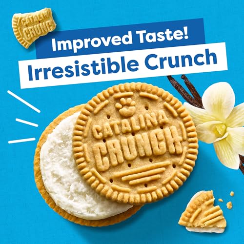Image of Catalina Crunch Protein Cookies, 4g Protein per Serving - Low-Sugar Sandwich Cookies - Gluten Free, Vegan - Keto Dessert Snacks - Vanilla Creme, 8.9 oz. (21 Count)