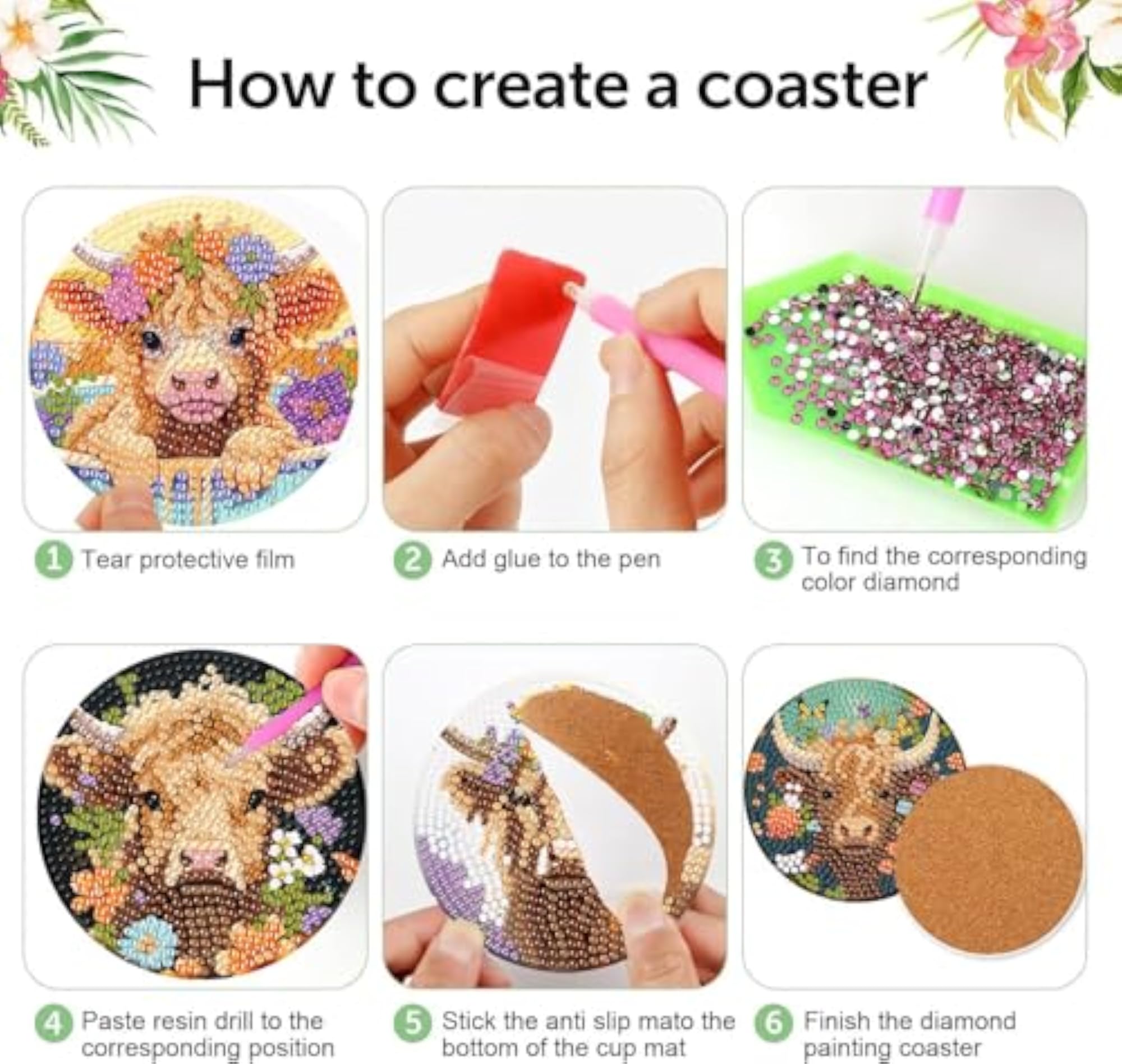Cow Diamond Painting Coasters Kit for Home Decor