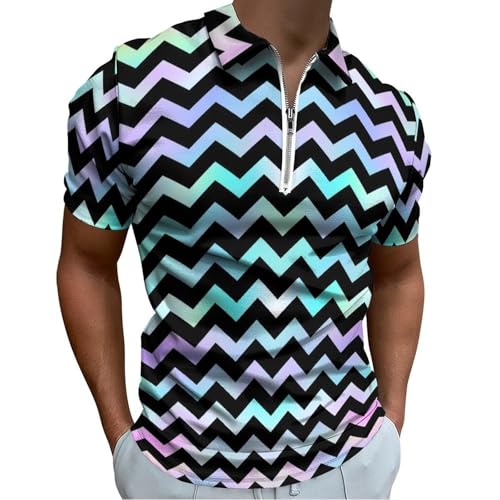 Polo con estampado de rayas onduladas para hombre, casual, manga corta, divertidas camisas de golf para hombre, ajuste seco, Multicolor, M