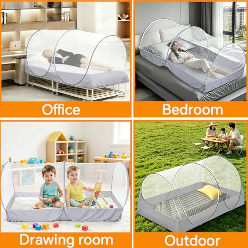 Image of CMINGJ Foldable Mosquito Net Tent Portable Mosquito Net Pop-Up Travel Mosquito Net for Bed Free Installation-Suitable for Baby Adults Bedroom, Camping, nap, Patio (Large-Side Zipper(White net))
