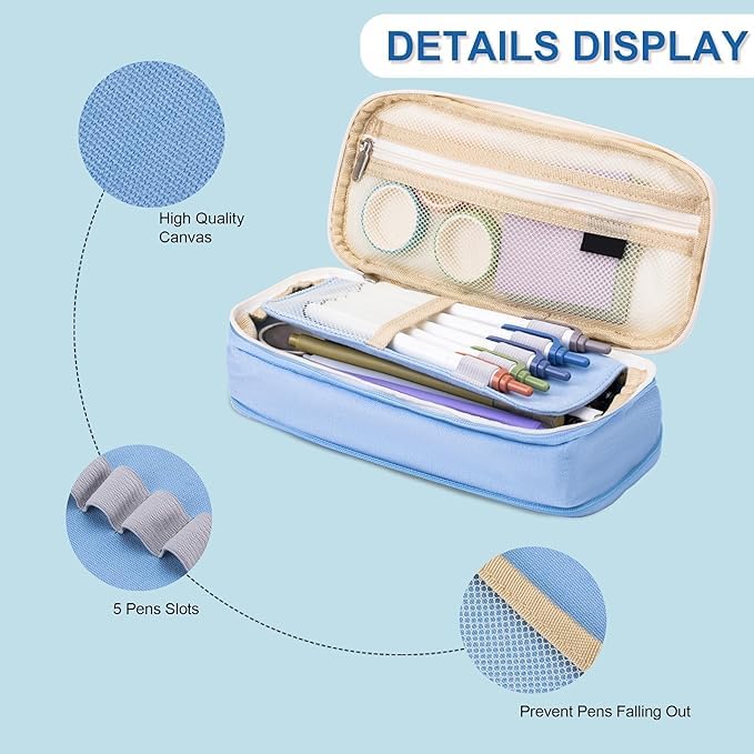 Image of Large Capacity Pencil Case Pouch, Cute Aesthetic Big Capacity Zipper Pencil Cases Pen Portable Office Stationery Makeup Bag, Desk Organizer for College Adults Women Men (Purple)