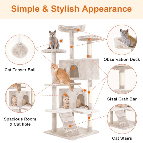 Dopinmin Torre para Gatos de 69.3 pulgadas Beige miniatura 6