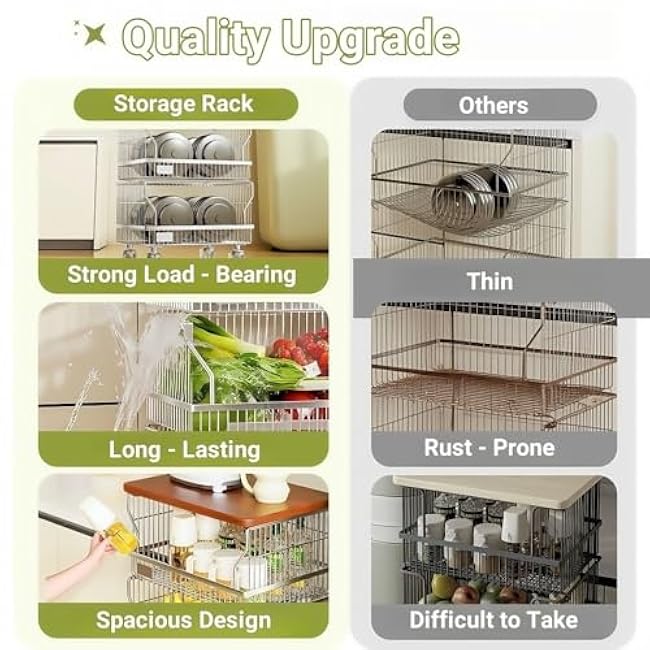 4 - Tier Sturdy Carbon Steel Storage Cart on Wheels, Multi - Layer Organizer Shelf with Drawers for Laundry, Pantry or Home Office-7MvoH3xK