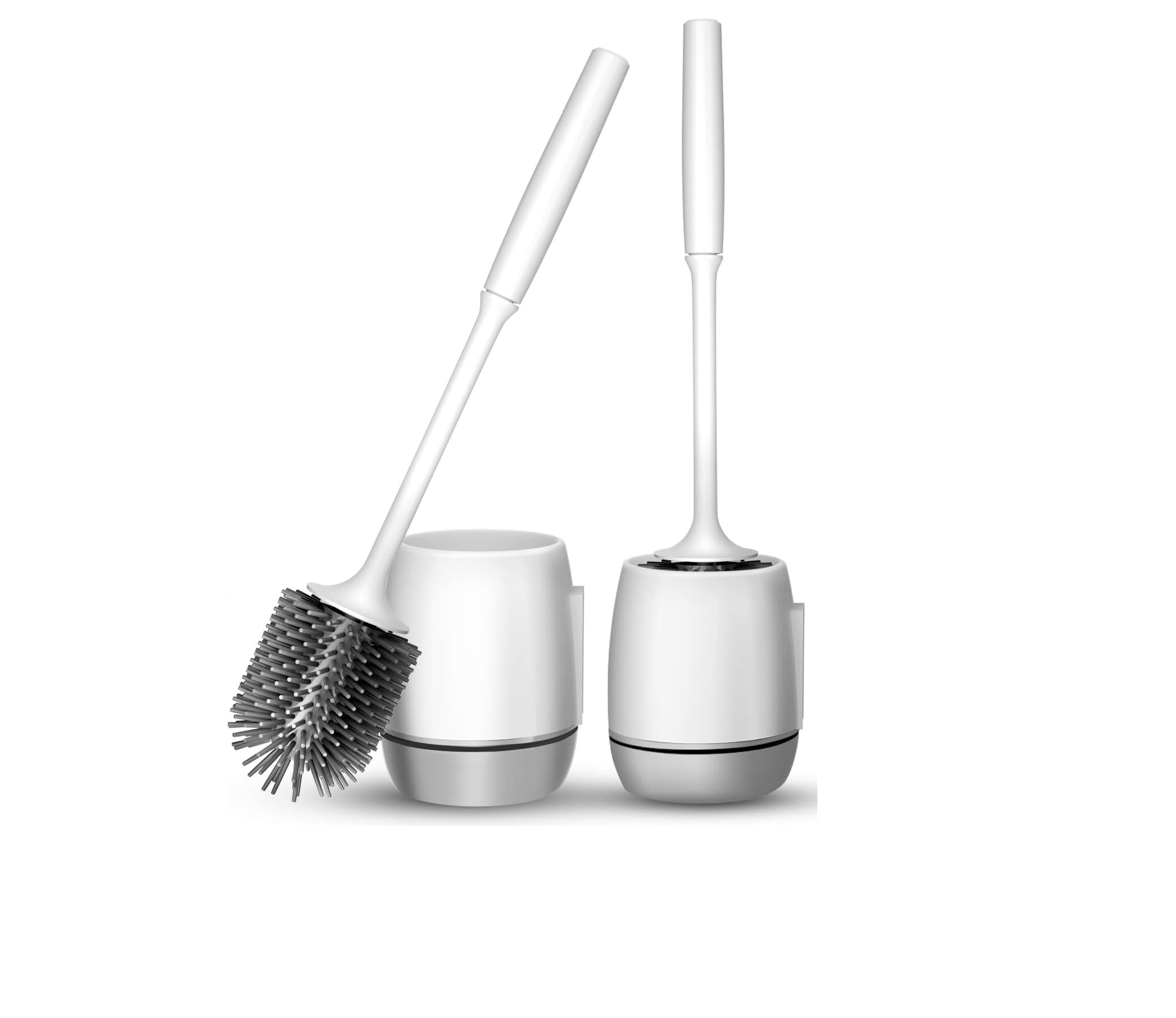 TONSYL 2 Pack Silicone Toilet Brush,Homemod Toilet Bowl Brush and Holder Set with Ventilated Holder,Toilet Cleaner Brush for Bathroom,Floor Standing & Wall Mounted Toilet Scrubber Without Drilling