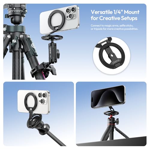 Image of ULANZI MA02 Dual Magnetic Phone Holder for Gym, Gym Phone Mount for MagSafe /iPhone 17-12, Foldable Phone Tripod Mount with 1 /4 inch Screw for Gym, Workout, Kitchen or Any Metal Surface, Black