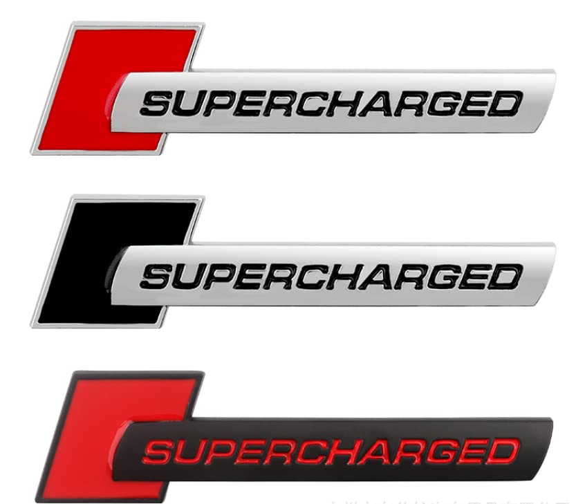 Image of Mliyany 2Pcs Supercharged Emblem 3D Car Logo Retrofit High Performance Trunk Badge Sticker Side Fender Decal(Chrome-red), (cc-6)