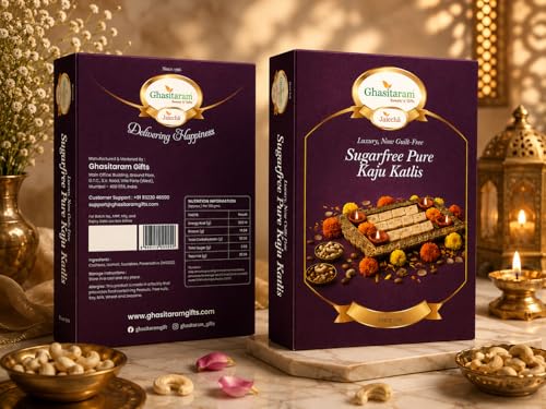 Image of Ghasitaram Gifts - Sugarfree Pure Kaju Katlis 200gms|Sugar Free Sweets|Diabetic Friendly|Diwali Sugar Free Sweets Box