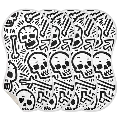 4 Pack Baby Burp Cloths, Soft Absorbent Burping Cloths for Babies, Cotton Milk Spit Up Rags, Large Size for Newborns, Baby Boys and Girls (Cute Skull)3
