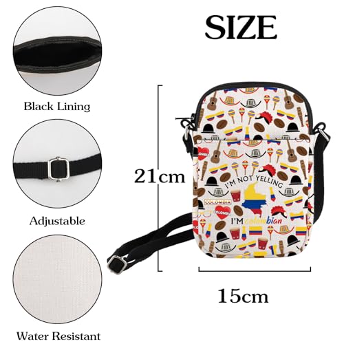 HOLLP Colombia Map Flag Crossbody Bag Souvenirs I'm Not Yelling I'm Colombian Small Sling Bag Colombian Gift2
