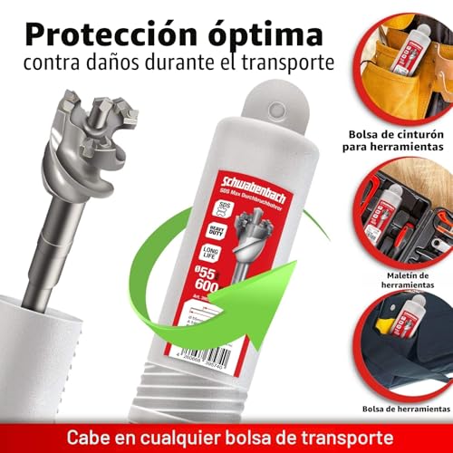 Miniatura 6 de Schwabenbach Sds Max Broca De Perforación 55 Mm X 600 Mm - Ideal Para Agujeros Profundos De Pared, 3 Superficies, 6 Puntas De Corte - Broca De Albañilería - Longitud 55 X 600 Mm
