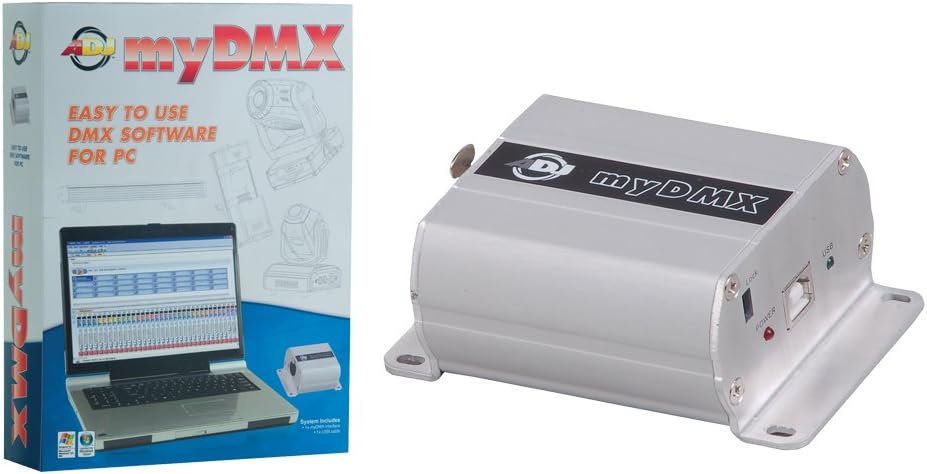 American DJ PC DMX Control System comes with install disc and dongle. Controls 512 channels of dmx