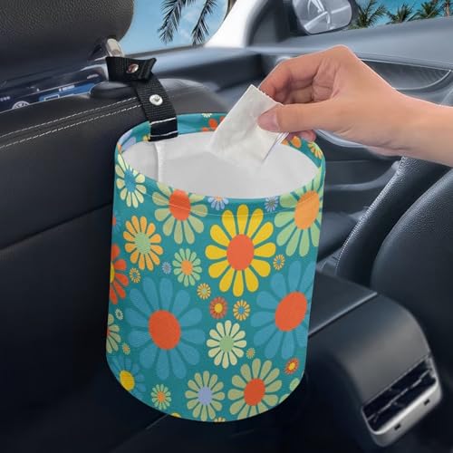 Image of Hippie Flower Car Trash Can for Car Trash Bag Bin Hanging Automotive Car Garbage Cans Leak-Proof Car Organizer Vehicle Trash Can