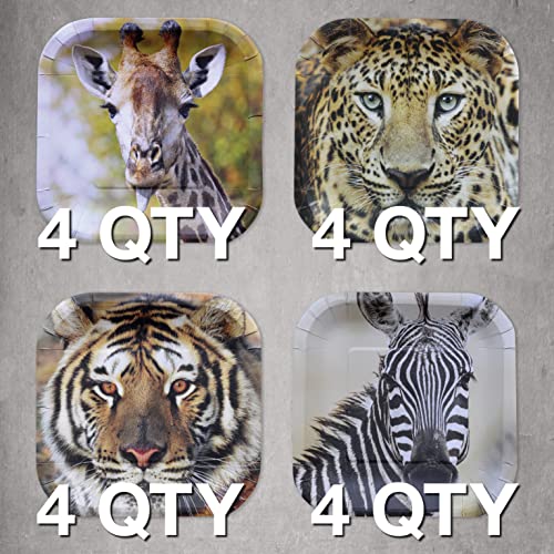 Havercamp Jungle Safari Party 7" Plates (16 Pcs)! 16 Dessert Plates In Authentic, Life-Like Jungle Animal Faces! 4 Ea. Leopards-Tigers-Giraffes-Zebras In High Definition, Photo-Realistic Detail #TOP1