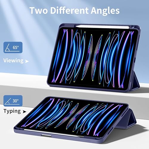 Image of TGK Rotating Case for iPad Pro 12.9 inch (2022 /2021 /2020 /2018, 6th /5th /4th /3rd Gen) with Pencil Holder 360 Degree Rotation Protective Trifold Stand Cover Clear Back (Dark Blue)