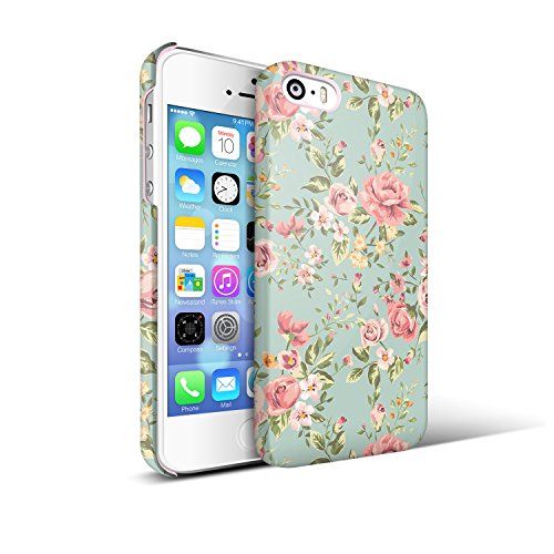 iPhone 5S Teen Girl Case, Akna Retro Floral Series**[Vintage Flower Pattern]**[Slim Cover]**[Semi-soft Rubber Oil Coating] Back Case for iPhone 5 5S - [Elegant Vintage Green]