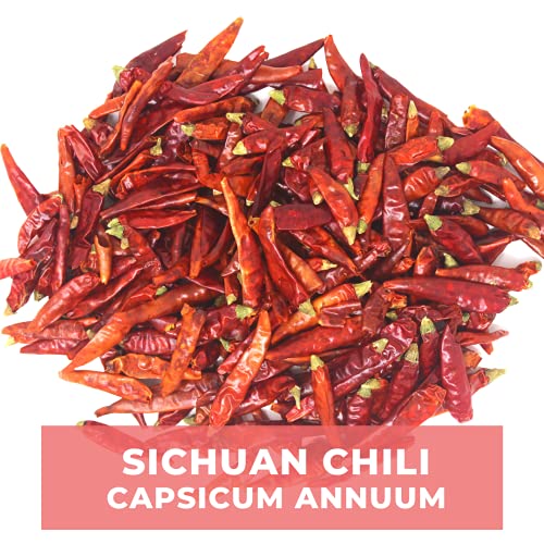 Dried Sichuan Red Chili Peppers Whole 4 Ounces, Medium Hot, Capsicum Annuum Used In Mexican, Chinese, Thai Dishes, Premium Szechuan Dried Red Chilies For Chili Oil, Paste, And Sauce #TOP1