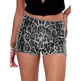 IYOWEL レディース チーター プリント ショーツ スパンコール レオパード マイクロ ミニ ショート ゴムウエスト セクシー レイブ ボトム Y2K パーティー クラブ 衣装, グレー, X-Large