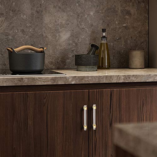 Fashion Furniture Direct 5 Pack Clear Cabinet Pulls And Handles,4 Inch Clear Acrylic Drawer Pulls,Gold Kitchen Cabinet Hardware Pulls,Clear Glass Pulls For Dresser Drawers #TOP4