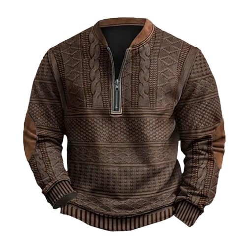 Early Cyber Of Monday Deals 2024 Graphic Hoodies For Men Sudadera De Hombre Mens Quarter Zip Sweatshirt Vintage Knit Print Graphic Sweatshirt Whitecloths Life Clothing Collar Neck Workwear Top Brown