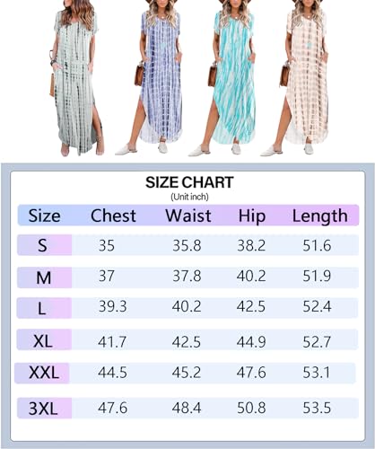 Mermaid'S Closet Women'S Summer Maxi Dress Casual Short Sleeve V Neck Tie Dye Loose Maxi T-Shirt Dresses Split Pockets Beach Long Dress Mix Blue thumb #2