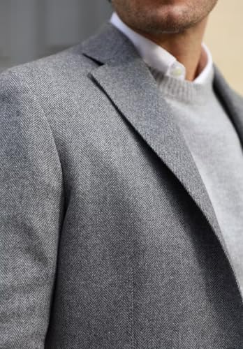 Men's V-Neck Herringbone Blazer Formal Slim Fit Tweed Blend Sports Jacket for Party2