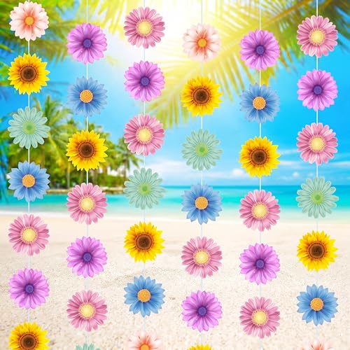 Capoda 8 Packs Summer Party Decorations Sun Flowers Banners for Classroom Colorful Sunflower Garland Decor for Women Flower Themed Birthday Party Beach Summer Decorations Classroom Supplies