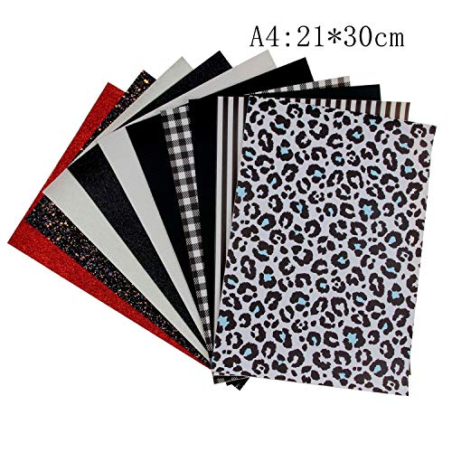 10 Pieces 8X12 Inch Black White Red Faux Leather Sheets Include Fine Glitter Leather Sheets,Chunky Glitter Leather Sheets,Litchi Leather Sheet,Printed Leather Sheets For Leather Bows Earrings Making #TOP3