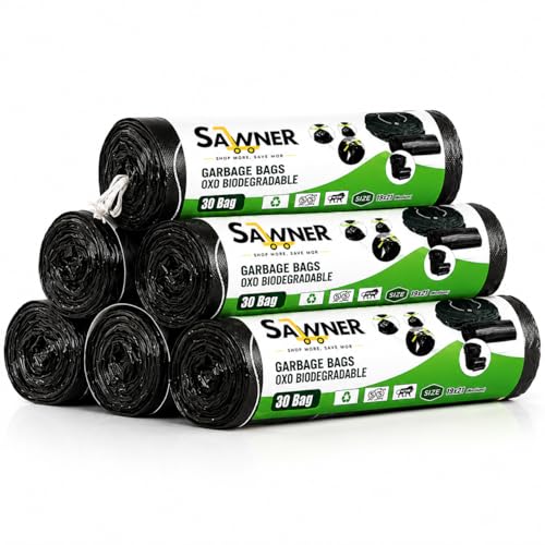 Image of Garbage Bags 19 x 21 Inch Medium Size, 180 Bags (6 Rolls), Black Dustbin Bags, Leak Resistant Trash Bags for Kitchen, Bathroom & Office