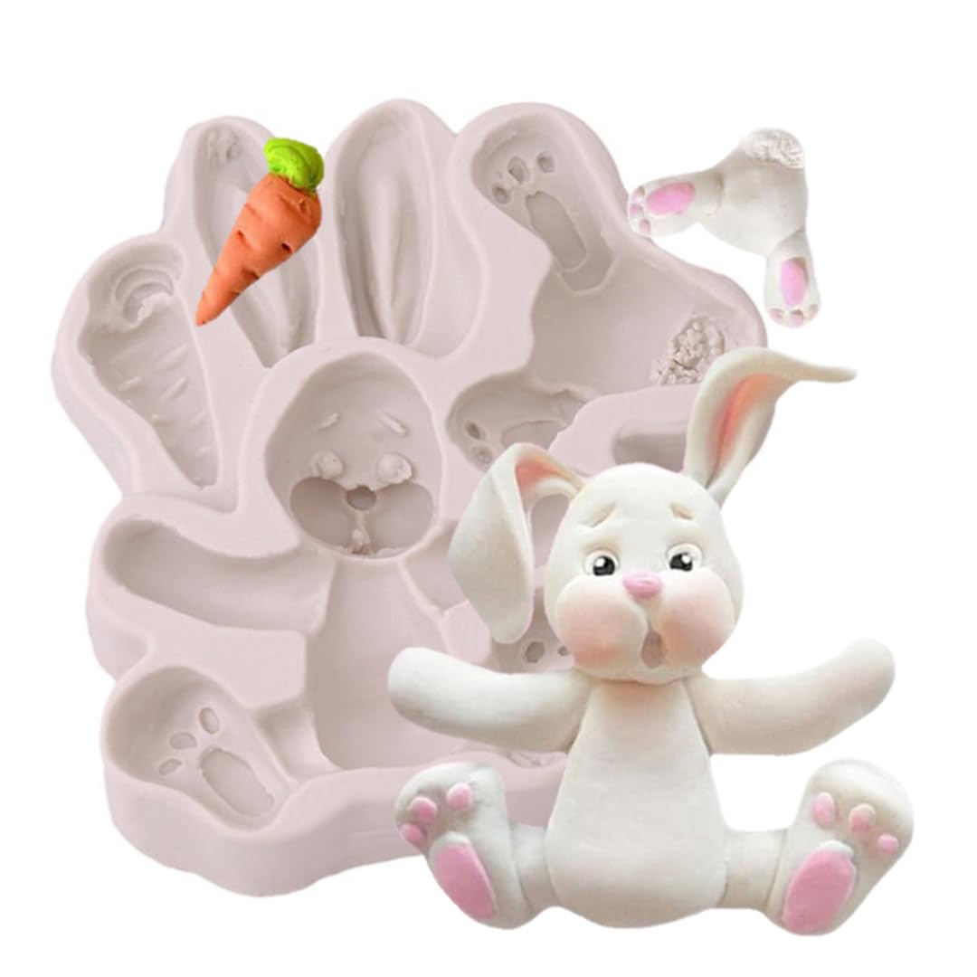 HUSAINI MART 1pc Silicone 3D Bunny Rabbit Carrot Fondant Mould Cake Decorating Cupcake Topper, Easter Theme Mold, DIY Baking Mold,Chocolate,Cookies,Brownie,Pastry,soap,Resin,Clay