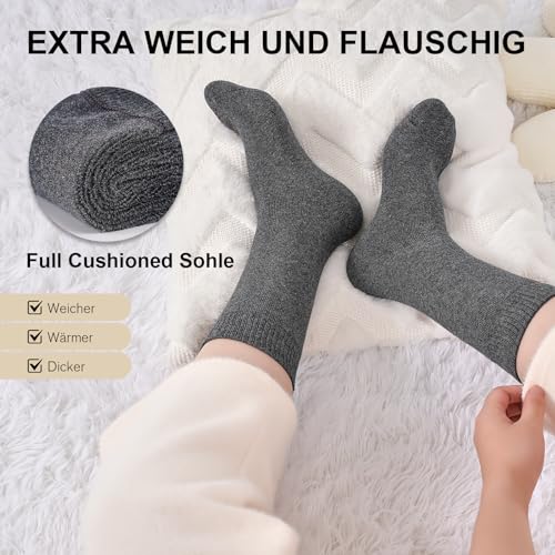 inaWarm Thermosocken Damen Winter 6 Paar, Frottee Baumwollsocken, Dicke Warme Crew Socken für Zuhause & Outdoor, 35-38 39-42, Einfarbig & Gestreift