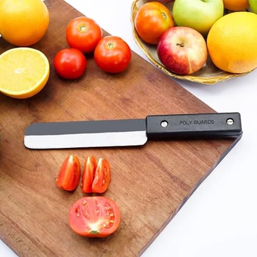 Image of POLYGUARDS Stainless Steel Kitchen Knives Set, Small Lightweight Round Edge, Black Handle, Pack of 2