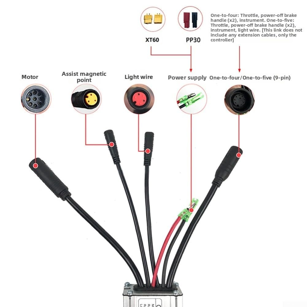 Controlador de onda sinusoidal de 36 V 48 V 25 A para KT E-Bike 750 W motor sin escobillas con línea de luz, pieza de bicicleta eléctrica impermeable de 9 pines, funda de aluminio compacta para