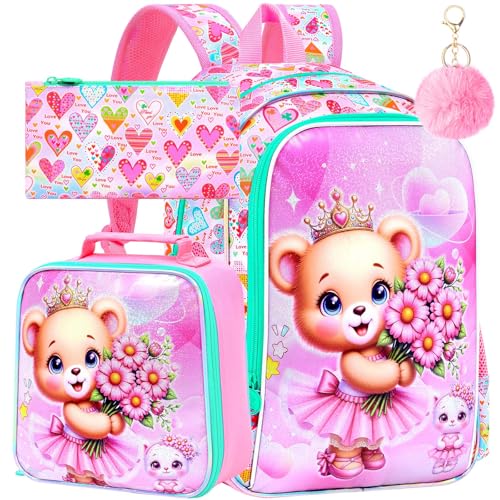 Image of WZLVO 3PCS Kids Backpack for Girls, Unicorn Dinosaur Animal Prechool Elementary Kindergarten School Bookbag with Lunch Box