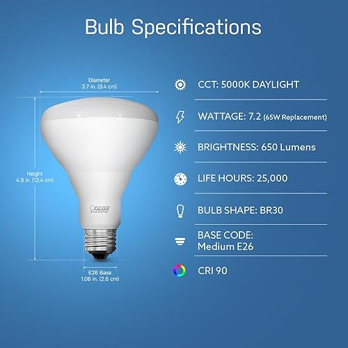 Miniatura 3 de Feit Electric Bombillas LED BR30, equivalente a 65 W, LED de 7.2 W, 650 lúmenes, regulable, luz diurna de 5000 K, base E26, vida útil de 22 años,