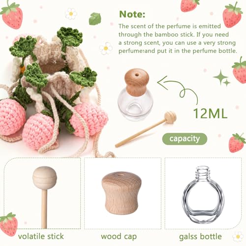 Image of Cute Crochet Plant for Car 12ml Diffuser Bottle,Pink,Pink Strawberry