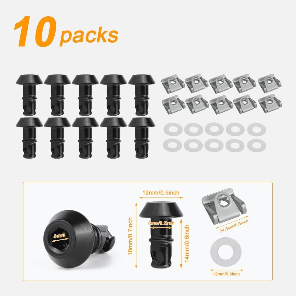 Xitomer 14mm Universal Quick Release Fasteners/Fairing Bolts Studs/Quarter Turn with Clips 1/4 Turn Quick Release Fit for Race Fairings (14mm,Black)