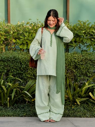 Image of ANNI Designer Cora Cotton Farshi Salwar Suit for Women | Farsi Style Kurti | Farasi Kurta with Dupatta | Parsi Ethnic Dress | Indian Office Party Traditional Clothing Fashion Wear