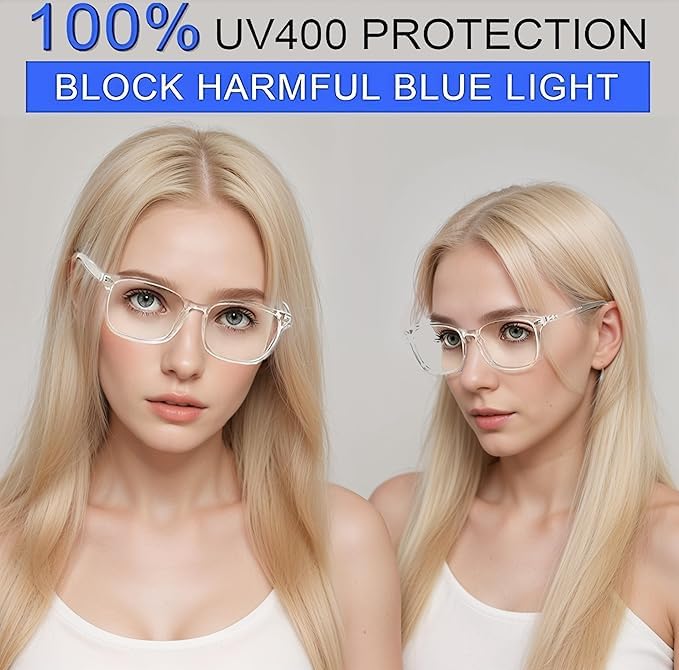 Image of Blue Light Blocking Glasses Gaming Filter Transparent Square Eyeglasses for Eye Protection Men Women, Computer /Tablet /Laptop /Mobile /TV, Anti-blue & Anti eyestrain (Clear White)