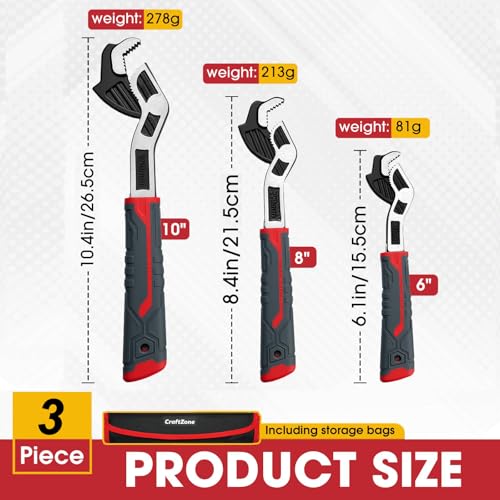 Image of Self Adjusting Pipe Wrench, 6 inch8 inch10 inch Self Locking Wrench Set with Forged Double Threaded Jaws for Pipes Nuts Bolts and Plumbing Repair