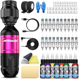 Padieoe Tattoo Kit Wireless Tattoo Machine Kit Rotary Tattoo Pen Kit Wireless Tattoo Gun Kit Cordless Tattoo Machine Tattoo Supplies for Tattoo Artist with 20Pcs Tattoo Cartridge Needle WTK097