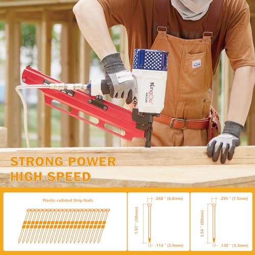 Image of KingOu American Style NR2190 21 Degree Plastic Strip Framing Nailer Gun Aluminum Magazine