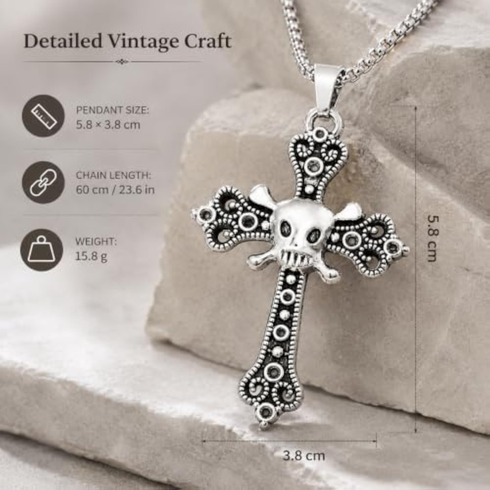 Men's Vintage Skull Cross Pendant Necklace
