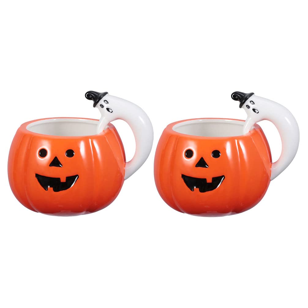 Luxshiny Cute Ceramic Pumpkin Cup 2PCS Ceramic Pumpkin Shaped Coffee Mug