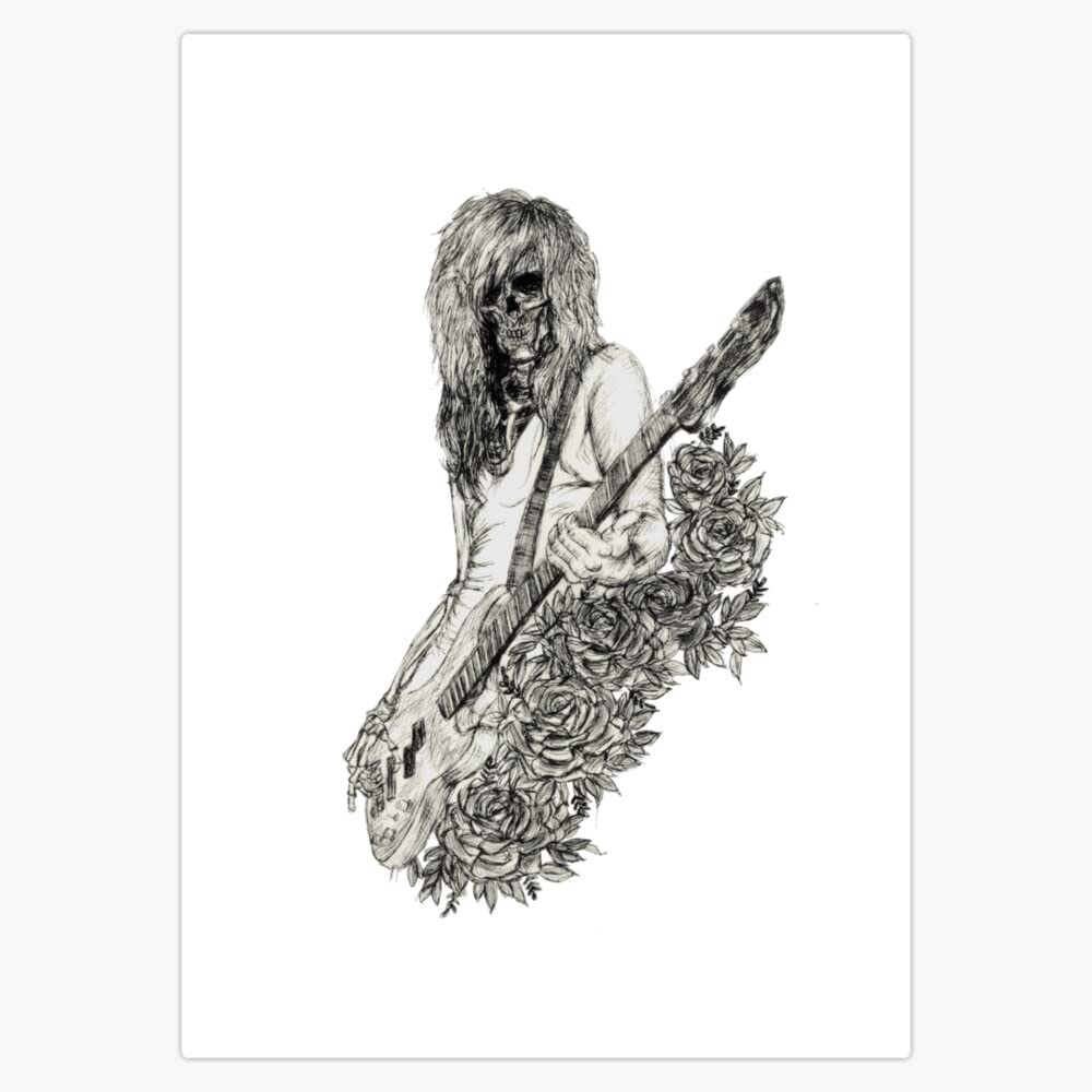 WHITE Duff Skeleton Skull Dust N' Bones Glam Heavy Metal Rock Band Design Sticker Bumper Sticker Vinyl Decal 5"