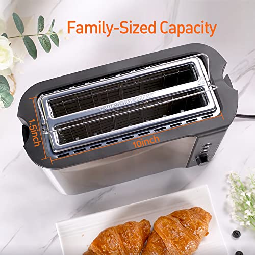DyBaxa Stainless Steel Toaster 4 Slice, 2 Slice Long Slot, Compact 4