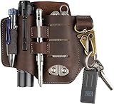 VIPERADE PJ16 Leder EDC lederscheide Tasche Organizer Leder Taktischer Multitool Halter Leder Tasche mit Schlüsselbund Gürtelschlaufe Stifthalter für Taschenlampe Werkzeuge Outdoor Camping -Braun