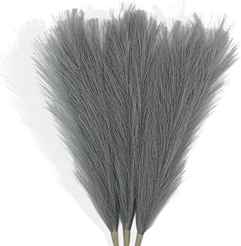 Acfruits Faux Pampas Grass Small, 17" Gray Artificial Pampas Grass Fluffy 3 Pcs pompous Grass Flower Arrangement and Vase Filler for Boho Home Wedding Decoration