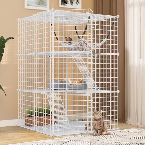 YITAHOME Cat Cage Indoor, 3-Tiers DIY Enclosure Metal Cat Playpen for 1-2 Cats with Extra Hammock 28.0"L x 28.0"W x 41.0"H