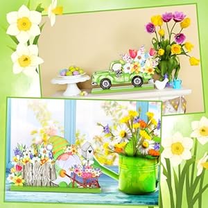 Blulu 4 pcs hello spring table decorations spring easter table centerpieces hello sunshine wooden signs decorations for home wooden party ornament farmhouse easter rusticcute style  urban country home decor
